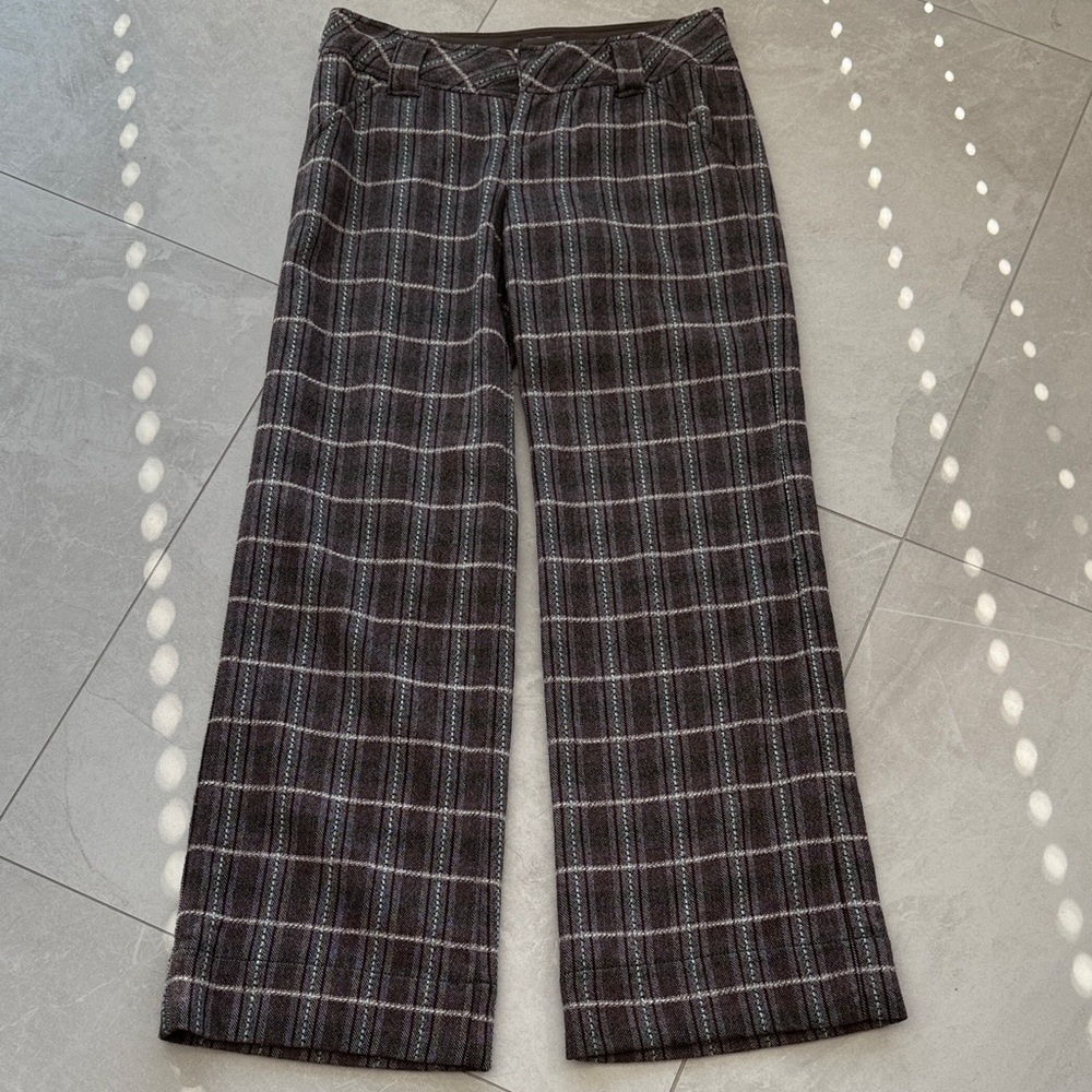 Free People Black and White Plaid Trousers
